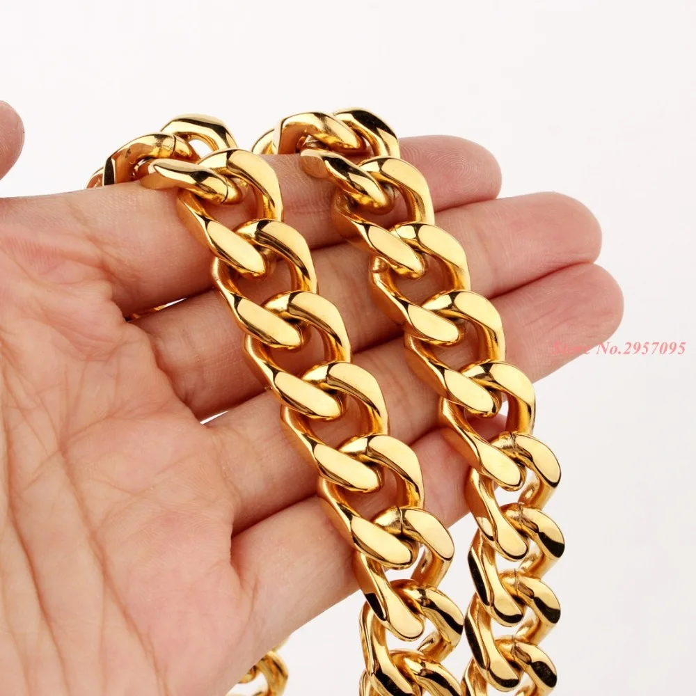 15mm Customize Length Mens High Quality Gold Stainless Steel Necklace