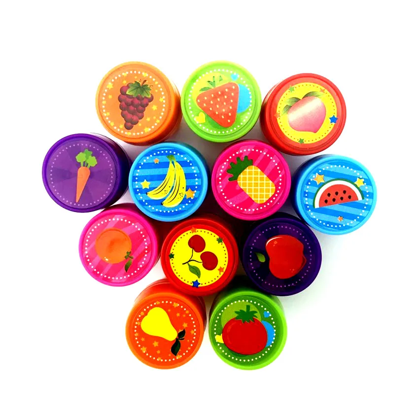 Cartoon Round Stamp Toys for Children 12pcs DIY Handmade Craft Students Stamps Toys Book Decro Teacher Seal Kids Art Toys