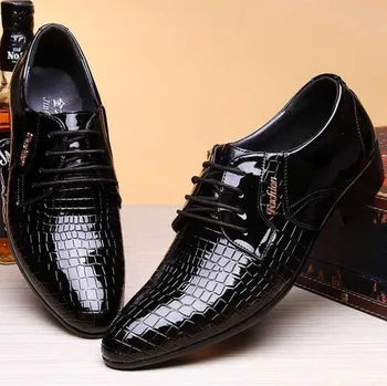 

Fashion Grain Men'S Wedding Shoes Point Toe Lace-up Business & Leisure Hard-Wearing & Anti-Skid Nice Men'S Dress Shoes Male