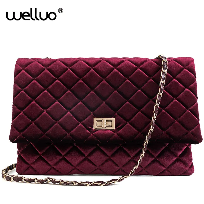 

Women Velvet Messenger Bag 2018 Luxury Brand Designer Gold Chain Bag Velour Evening Hand Bag Shoulder Crossbody Bags XA500WB