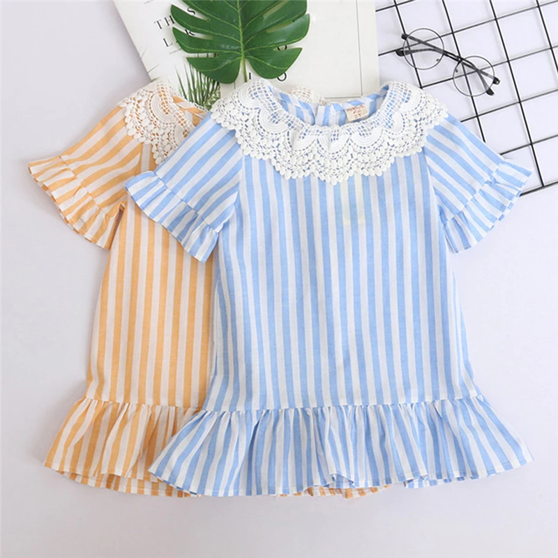 New Long Dress Girl Summer Toddler Kids Baby Girls Outfits Clothes Lace Stripe Party Pageant Princess Dress Newborn Baby V9# (2)