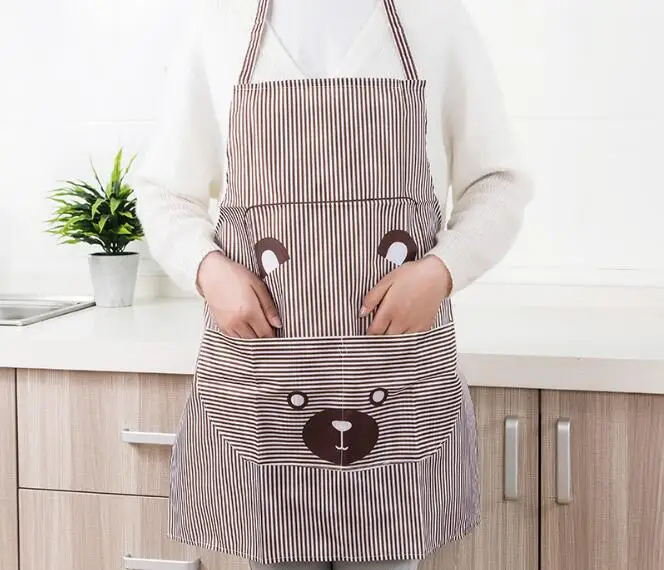 1PC Cute Women Lady Waterproof Bib Apron Dress Restaurant Home Kitchen with Pocket Cooking Cotton Smock Apron Cute Bear OK 0918