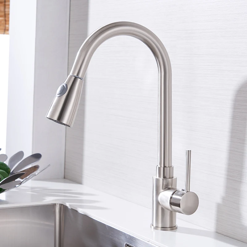 Kitchen Faucets Silver Single Handle Pull Out Kitchen Tap Single Hole Handle Swivel 360 Degree Wate - 1726154306