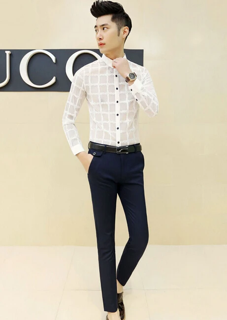 Summer Fashion Men S Y See Through Breathable Dress Casual Shirt Summer Fashion Men S Y See Through Breathable Dress Casual Shirt 2017 Trendy Plaid White Black Long Sleeve Party Camisas In Shirts From