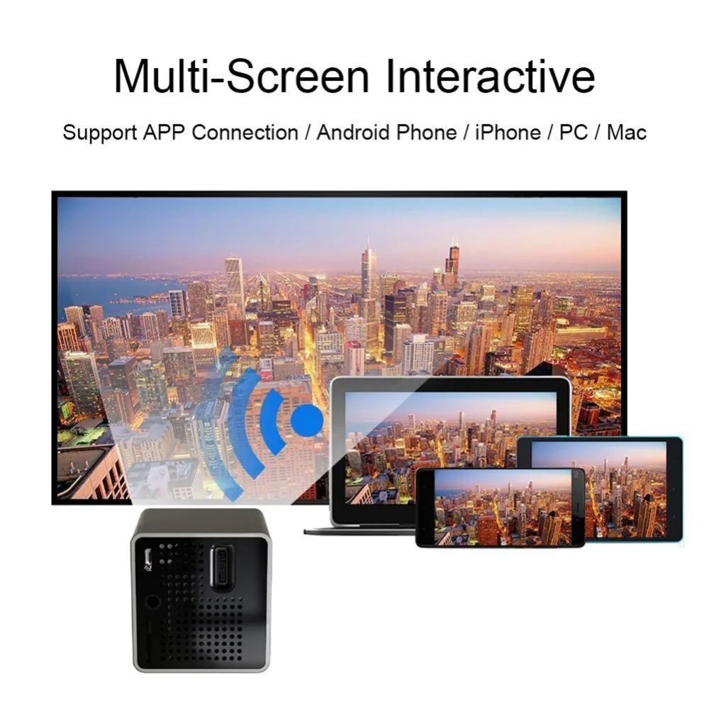 P1+ Mini Mobile Wireless Wifi / TF Card Portable Mobile Projector , Pocket Home Movie Projector Smart Home Theater DLP Projector