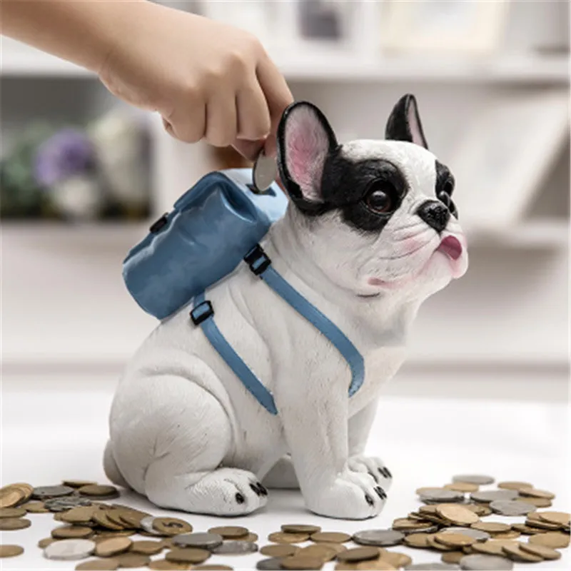 

22cm Simulated Animal Resin Small FRENCH BULLDOG Dogs Saving Box Statue Art Craft Home Decor Action Figure Model Toy BOX D411
