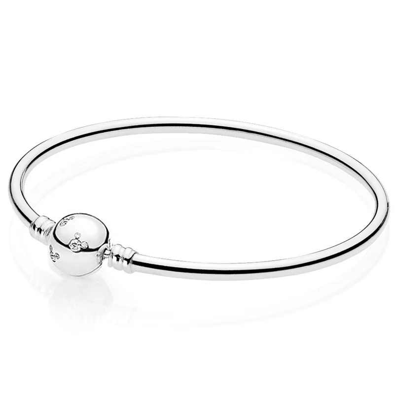 

New 925 Sterling Silver Cartoon Mouse With Crystal Clasp Snake Pandora Bracelet Bangle Fit Women Bead Charm DIY Jewelry