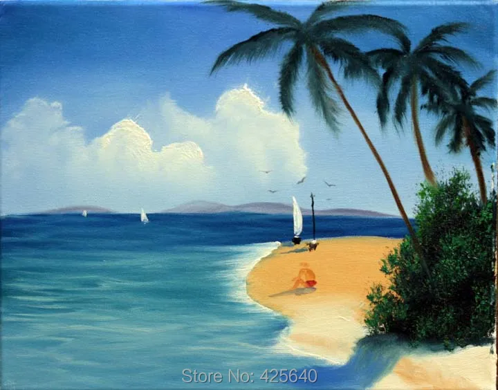 Tall Palm oil painting Jamaica Seascape Oil painting seaside on canvas hight Quality Hand