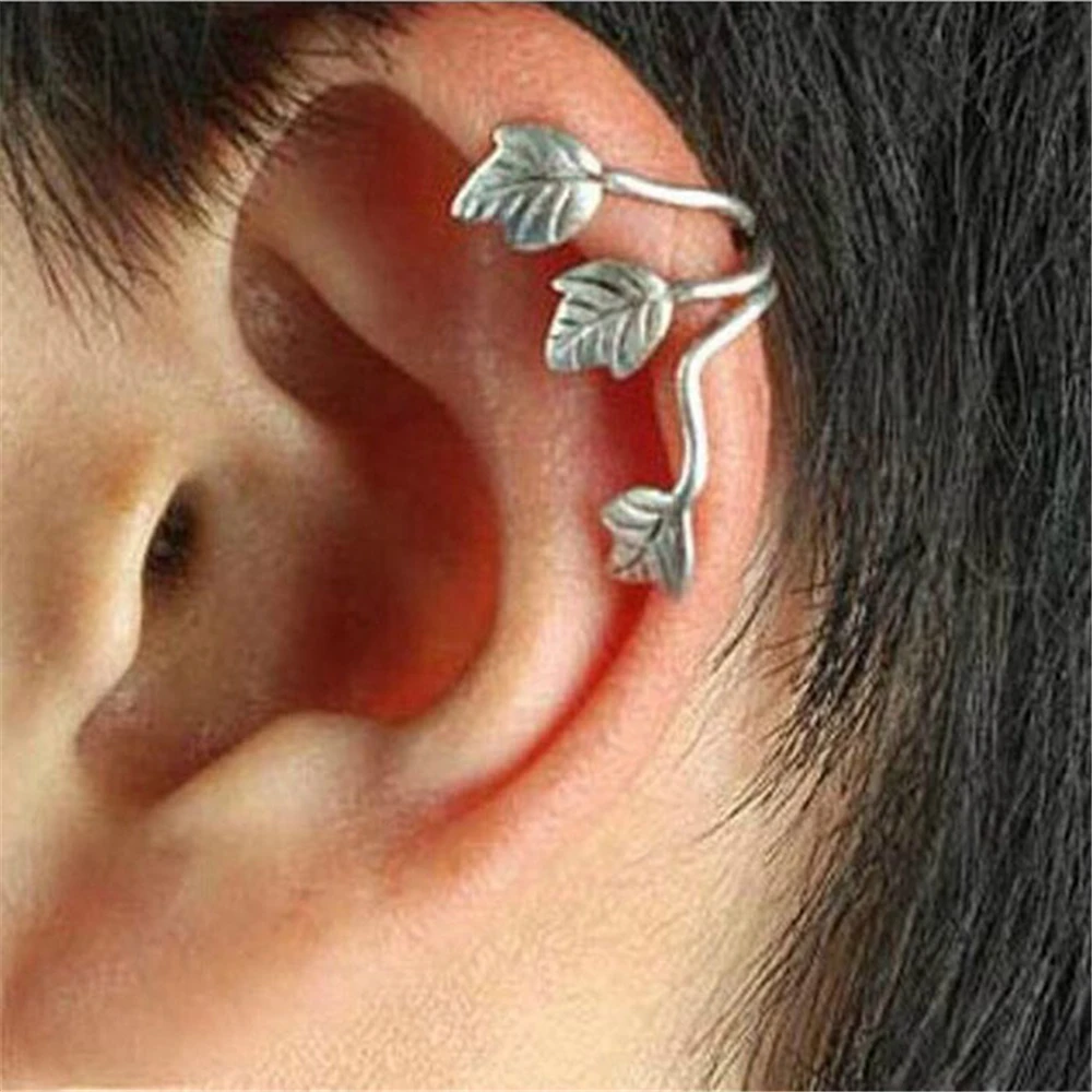 women Vintage Earrings Stud Leaf Design Ear Cuff Wrap Clip Earring