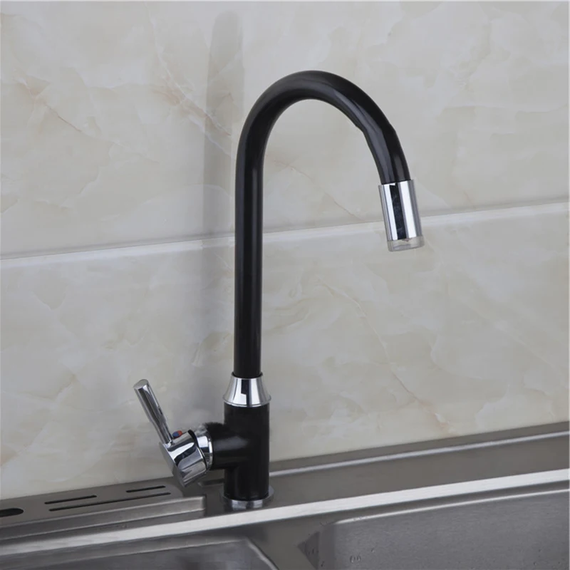

LED Light Polished Chrome Swivel Kitchen Faucets Deck Mounted Single Hole Bathroom Faucets Mixer