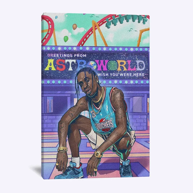 Трэвиса Скотта рэппера Astroworld дома дети Детская гостиная спальня Плакат Картина Декор печать стены Искусство Холст