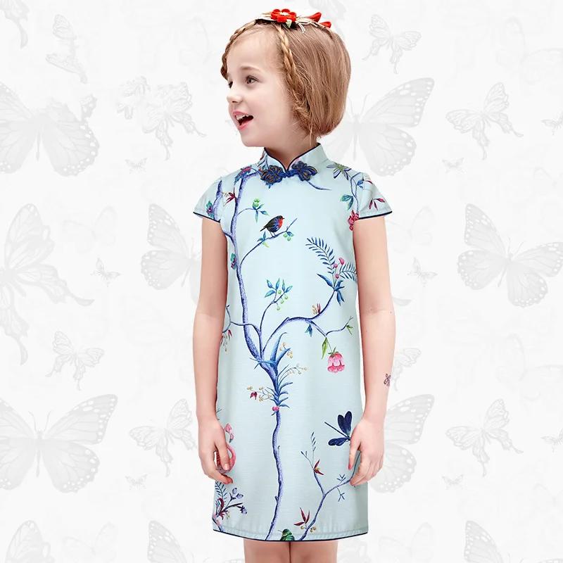 

W.L.Monsoon child Cheongsam Skirt Girls summer Baby dress Slim fit folk-custom dress Parent-child mother and daughter dress