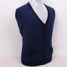 Коза, кашемир, клетчатая Вязаная мужская мода v-образным вырезом H-straight толстый кардиган свитер темно-синий 2 цвета S/3XL