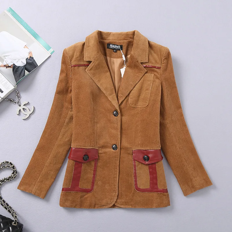 ACRMRAC Women suits Slim autumn Corduroy jacket Suit pants 2-piece set OL Formal Women pants suits Womens business suits