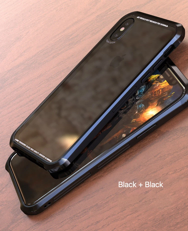 Роскошный Алюминиевый металлический бампер чехол для iPhone XS XR XS MAX X Закаленное Стекло чехол для iPhone 8, 8 Plus 7 6 6 S противоударный чехол
