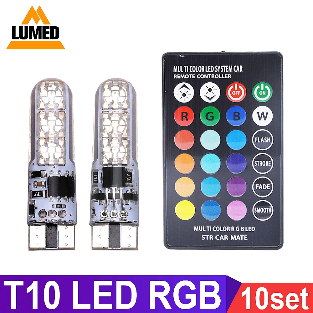 

10set T10 LED W5W Car light Bulb Luces 6 5050 LED Para Auto Interior Wedge Reading Light Strobe Lamp Bulb With Remote Control