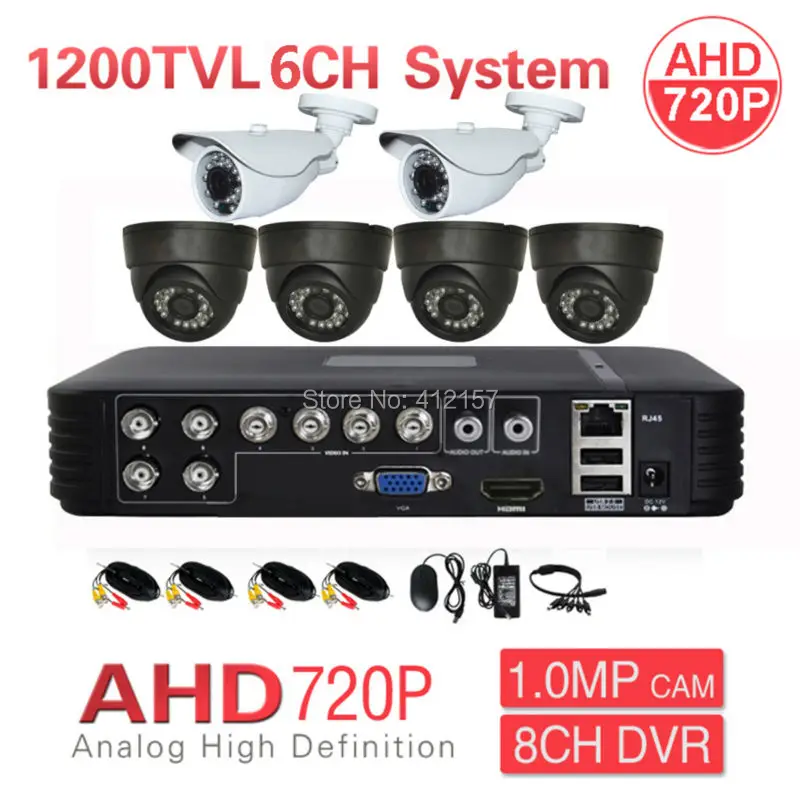 CCTV дома 8-КАНАЛЬНЫЙ 1080 P HDMI 3-В-1 DVR HVR NVR AHD 720 6CH 1200TVL Камеры Системы Безопасности P2P PC
