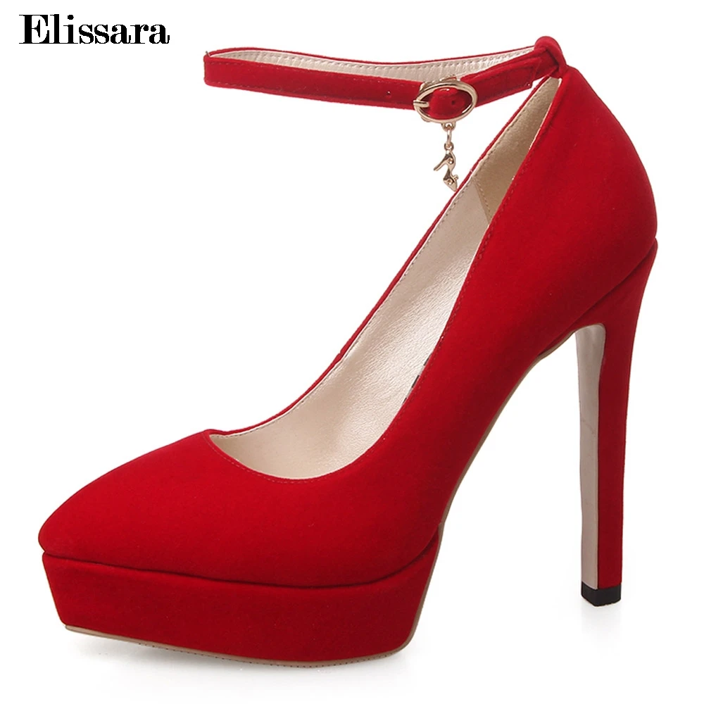 

Elissara Women High Heels Pumps Shoes Women Ankle Strap Pointed Toe Platfrom Shoes Women Wedding Shoes Plus Size 33-43