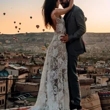 Сексуальное Кружевное пляжное свадебное платье с открытой спиной в богемном стиле, Vestido De Noiva, винтажные богемные Свадебные платья на бретельках