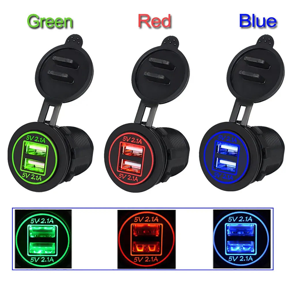 

High quality 4.2A Dual USB Ports Portable Car Charger Socket Adapter Outlet With Light Suitable For 12V-24V Motorcycles Auto