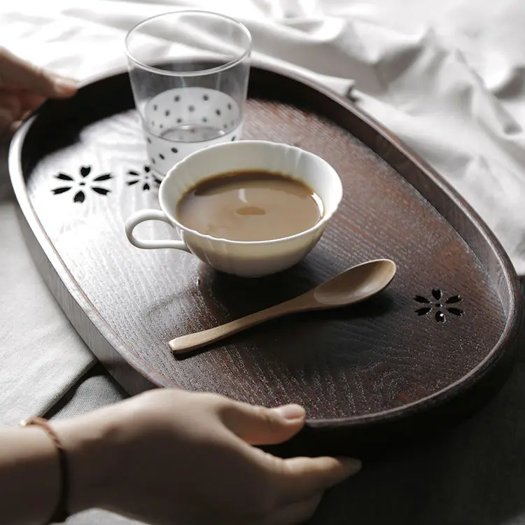 Pastoral Style Ellipse Wood Serving Trays Premium Handcrafted Engraving Wooden Tea Tray Perfect for Chinese Teapot and Teacup Set (7)