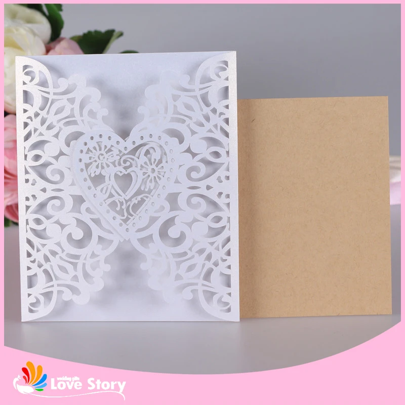  Big Heard Love 5 Sets Laser Cut Heart Shape Wedding Invitation Card Paper Invitation Wedding Deacor - 32839162431