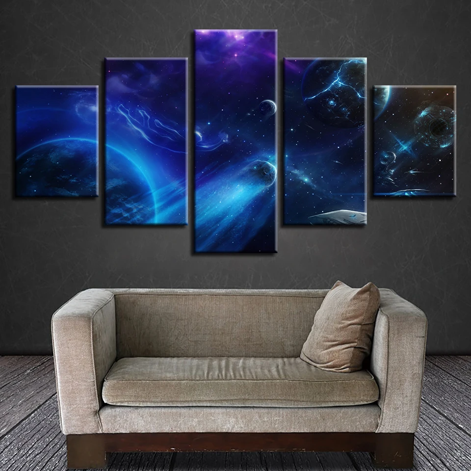 

Abstract Frame Printing Decor Home Living Room Wall Art Modern 5 Pieces Universe Planet Canvas Pictures Modular Poster Paintings