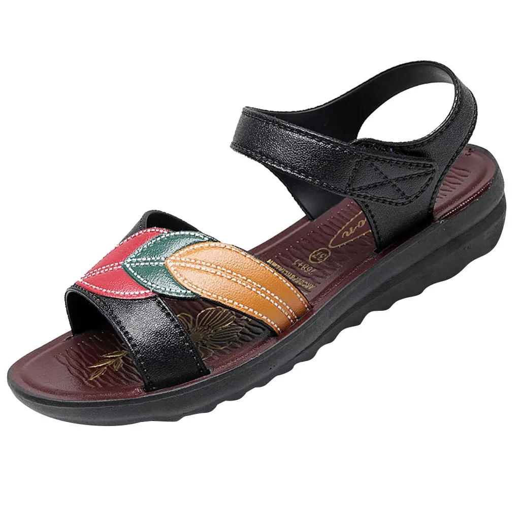 

SAGACE Summer Women's Flat Bottom Beach Sandals Middle-Aged Mother Shoes Sandals Shoes Shallow Hook Loop Casual shoe hot July 1