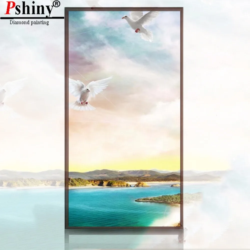 

PSHINY 5D DIY Diamond embroidery Sunshine Coast picture set Square Full rhinestone scenery diamond Painting cross stich