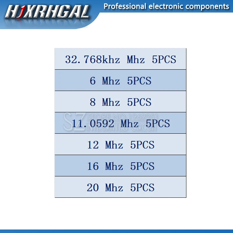 7 значений * 5 шт. = 35 шт., 32,768 кГц, 6 МГц, 8 МГц, 11,0592 МГц, 12 МГц, 16 МГц, 20 МГц, кварцевый осциллятор бриллианта, новый и hjxrhgal