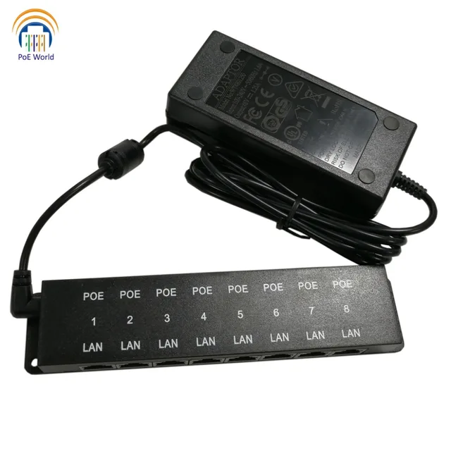 PoE for security camera with 48v 60W AC Adapter 8 port 100Mbps Power Over Ethernet Injector for Hikvision IP camera 1