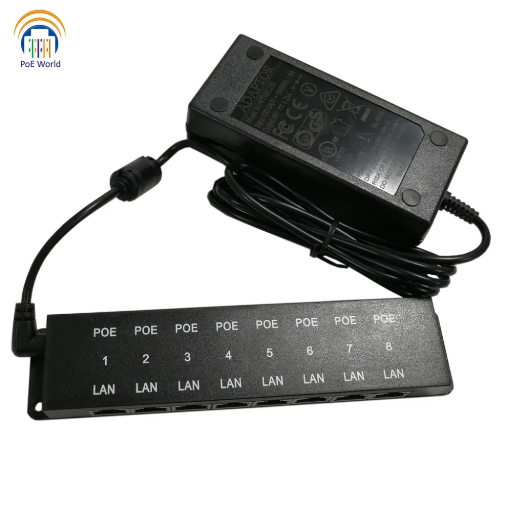 

PoE for security camera with 60W AC Adapter 8 port 100Mbps Power Over Ethernet Injector for Hikvision IP network camera WiFi cam
