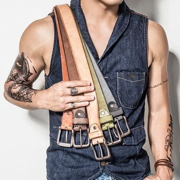 

DISIWEI retro Genuine leathers belts alloy buckle Vintage belt men pin buckle cow leather male belt Five colors optional