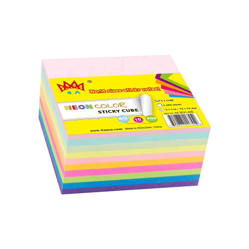 4A Sticky Notes Cube In Ultra Colors 3 x Inches Neon Assorted Memo Pad Planner Sticker Kawaii Notebook Self-Stick Note 3031 | Канцтовары