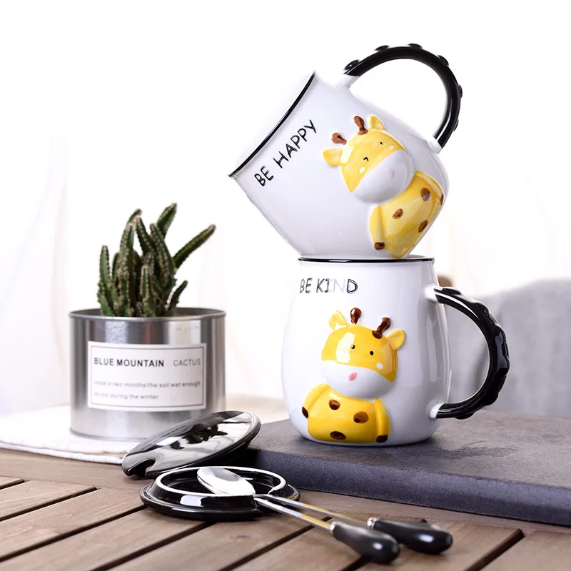 

BearPaw New Cartoon Animal Cute Ceramic Coffee Mugs With Lid&Spoon Big Belly Mugs Eco-Friendly For Dropshipping Wholesale