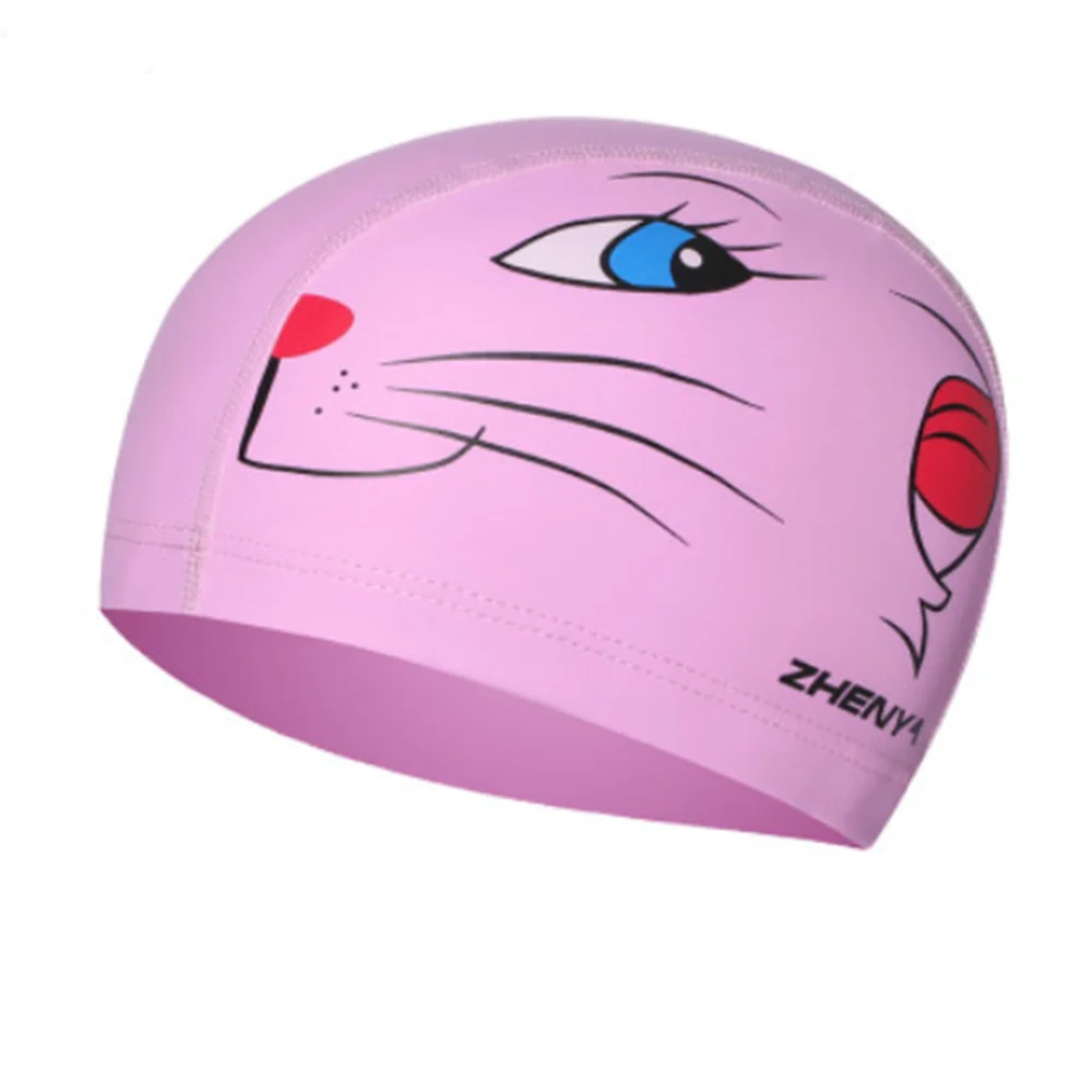 Pink Cat Детские шапочки для купания, эластичные милые шапочки для купания с мультяшным принтом для длинных волос, защищающие уши, шапочки для купания для маленьких мальчиков и девочек - Цвет: Pink Cat