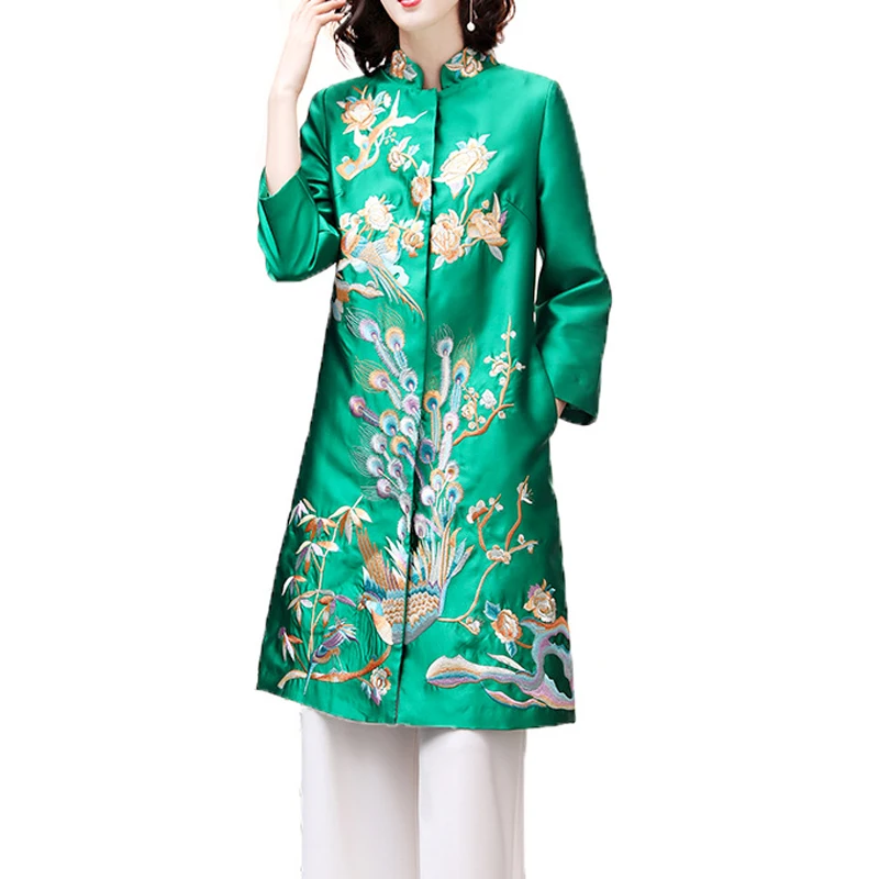 

2019 autumn winter Chinese style top embroidery windbreaker for women