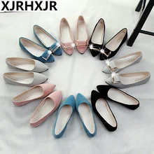 Женская обувь на плоской подошве без застежки женские лоферы ярких цветов с острым носком удобные женские туфли больших размеров весенние женские балетки из флока на плоской подошве