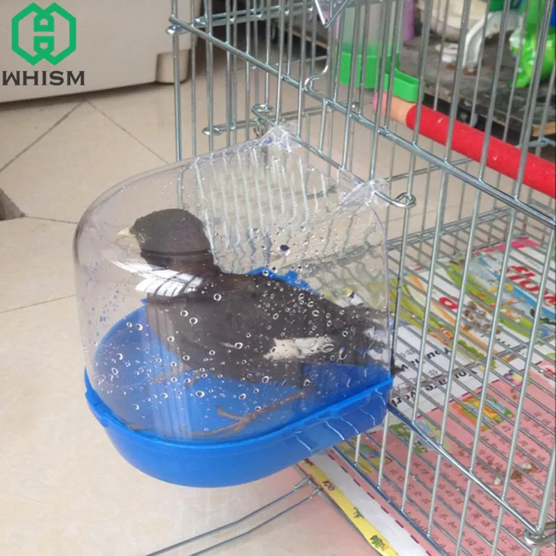 

WHISM Plastic Parrot Bathtub with Hook Bird Cage Food Container Hanging Water Holder Bird Bath Shower Box Pet Birds Breeding Box