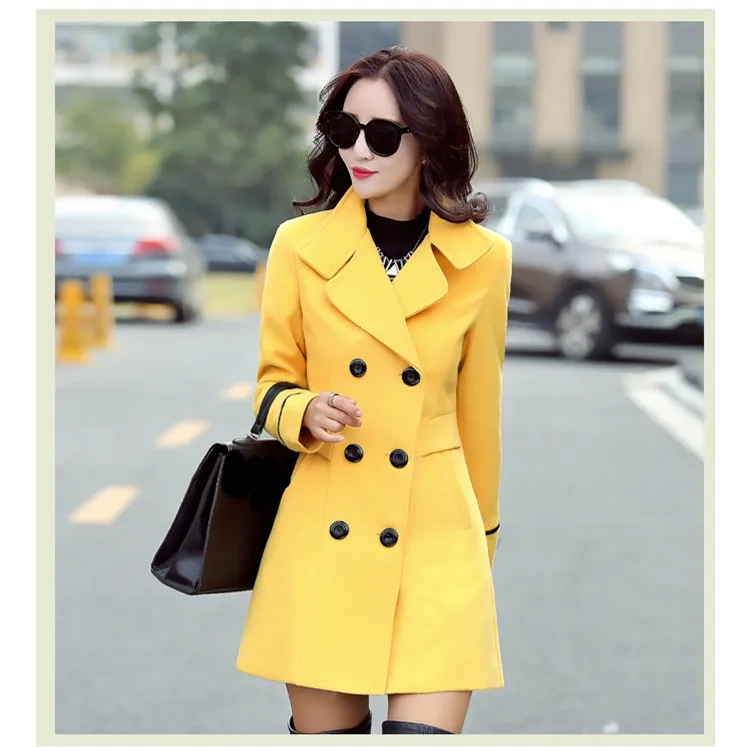 2019 Spring Office Lady Plus Size Women Coat Elegant Double Breasted Coat Tops Turn-Down Collar Fashion Blends Casual Long Coat