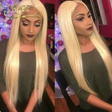 8A Full #613 Pure Blonde Lace Front Wigs For Black/White Women Brazilian Virgin Human Hair Silk Straight Full Lace Wig