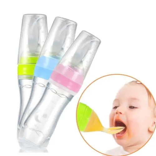 Baby Silicone Squeezable Feeding Bottle Utensils With Spoon Food Rice Cereal Feeder Safe Solid Feeding