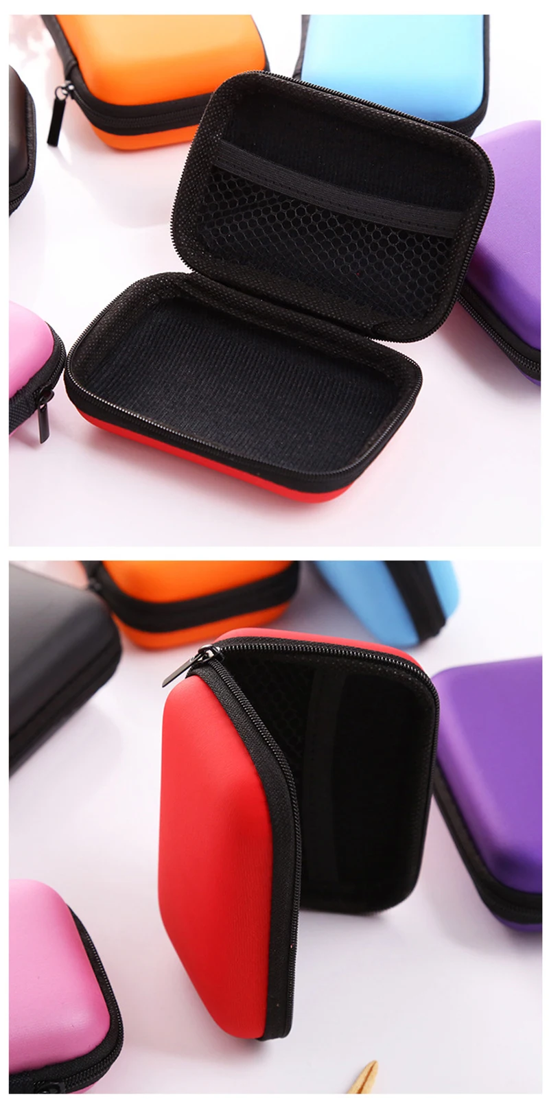 prativerdi Zippered Lock Hard Earphone Case EVA Leather Headphone Storage Bag Protective Usb Cable  Portable travel Organizer3