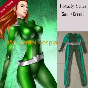 

Free Shipping DHL Sexy Women Totally Spies Costume Sam Green&Army Green Lycra Spandex Superhero Zentai Catsuits SHS412