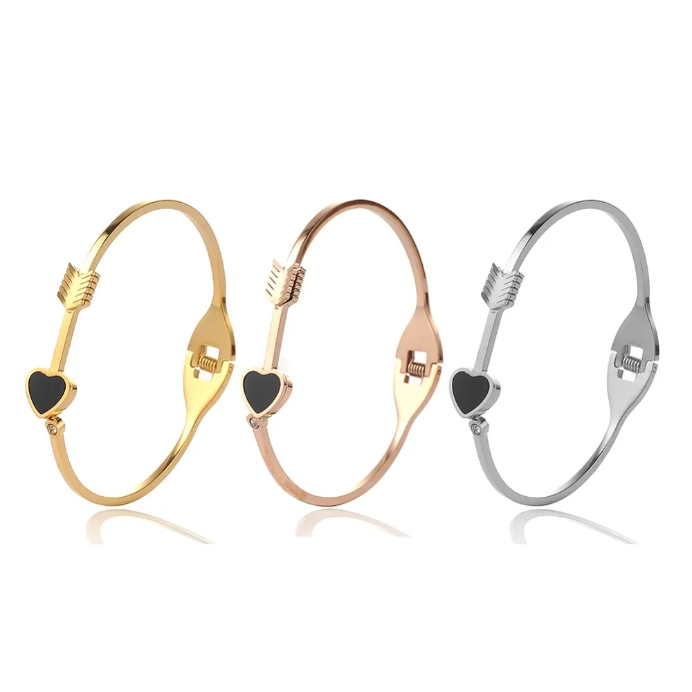 Luxury Pulseiras Feminina Heart Arrow Love Cuff Stainless Steel