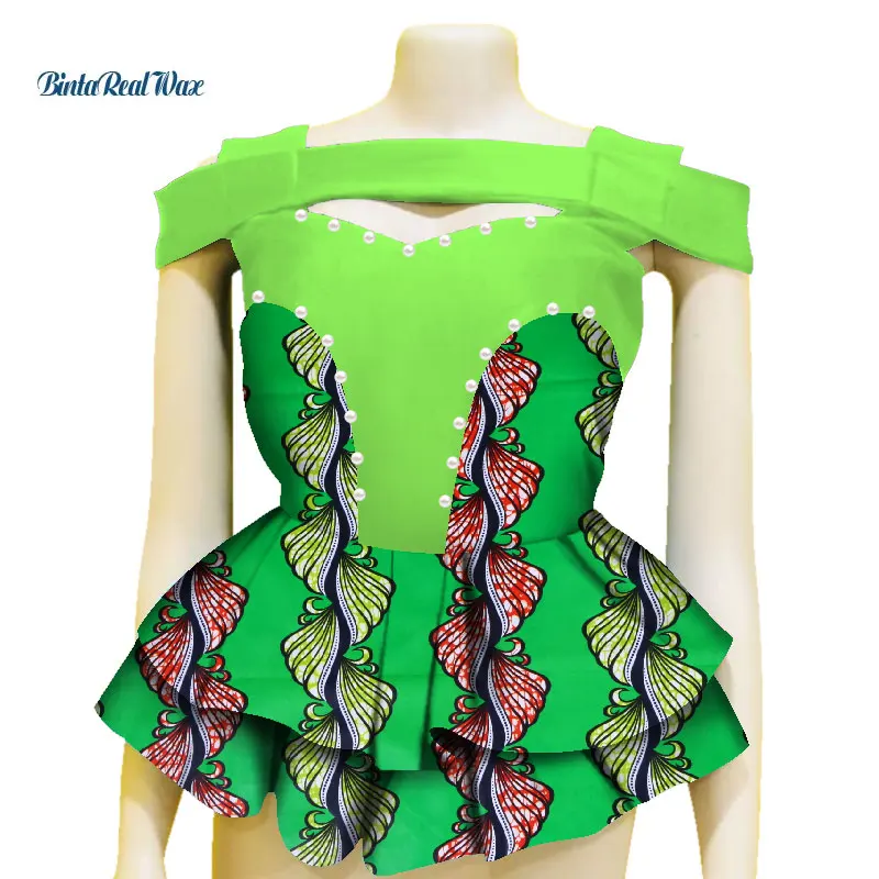 Модная рубашка Африканский принт Топ для женщин Bazin Riche Жемчуг Двойные оборки топ хлопок Дашики африканская одежда WY3605 - Цвет: 14
