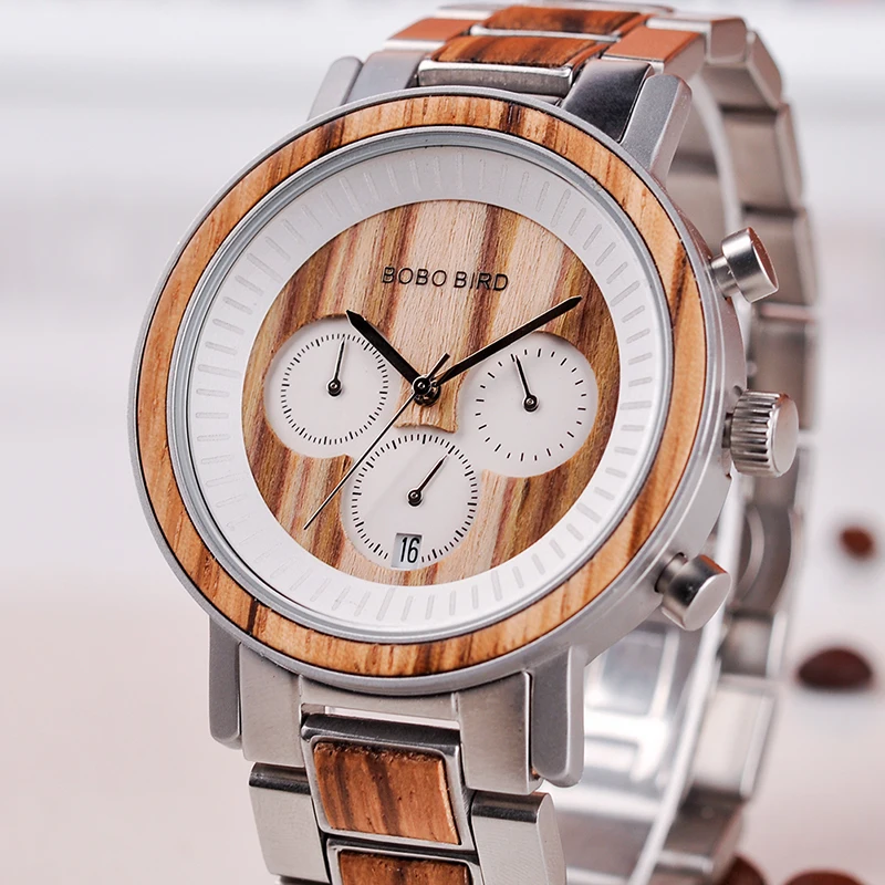 BOBO BIRD Watch Men Quality Wooden Wristwatch relojes hombre Male Show date Gift saat erkek Timepieces Stainless steel and wood