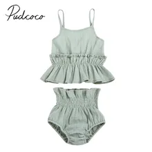 Г. летняя одежда для малышей милые хлопковые комплекты одежды для маленьких девочек от 0 до 18 месяцев кроп-топ с оборкой и шортами Повседневный пляжный костюм