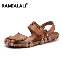 Мужские сандалии кожа Летние Полые Дышащие Нескользящие Повседневное на открытом воздухе пляжная обувь модная обувь Для мужчин дышащие сандалии