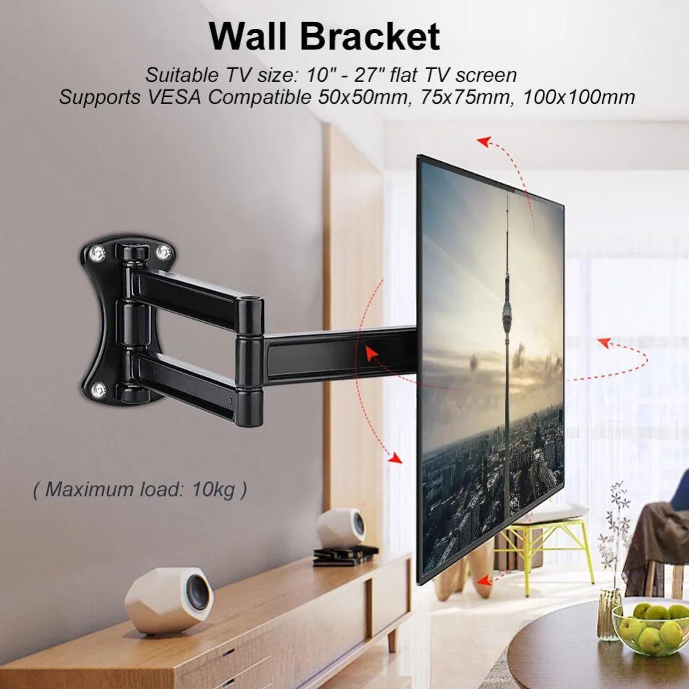 

Wall Bracket Tilting Swivel Mount Stand Holder for 10-27 Inch Flat TV LED LCD Screen